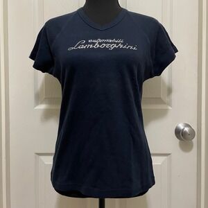 NEW Automobili Lamborghini T-Shirt Rhinestone Logo V-Neck Top Large NWT McBling